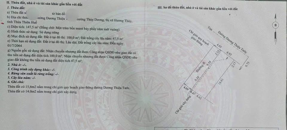 Bán đất Đ. Dương Thiệu Tước, P. Thủy Dương, Tx. Hương Thủy, T. Thừa Thiên Huế