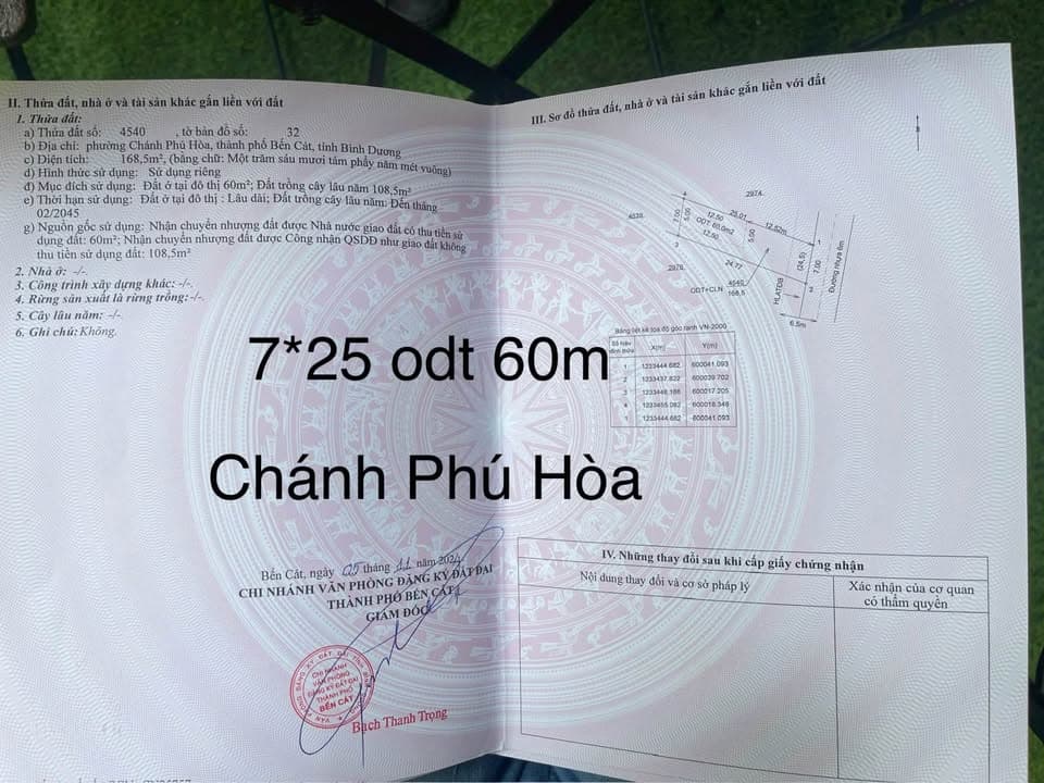 Bán đất P. Chánh Phú Hòa, Tx. Bến Cát, T. Bình Dương