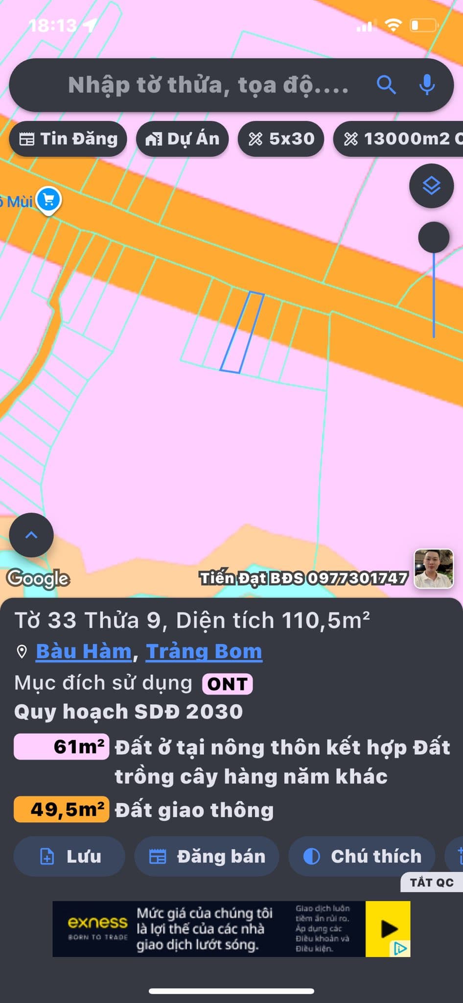 Bán đất X. Bàu Hàm, H. Trảng Bom, T. Đồng Nai