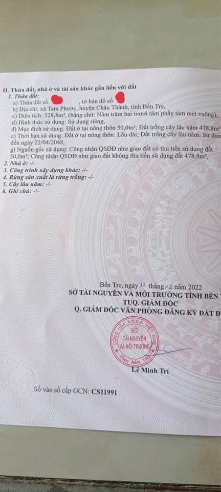 Bán đất X. Tam Phước, H. Châu Thành, T. Bến Tre