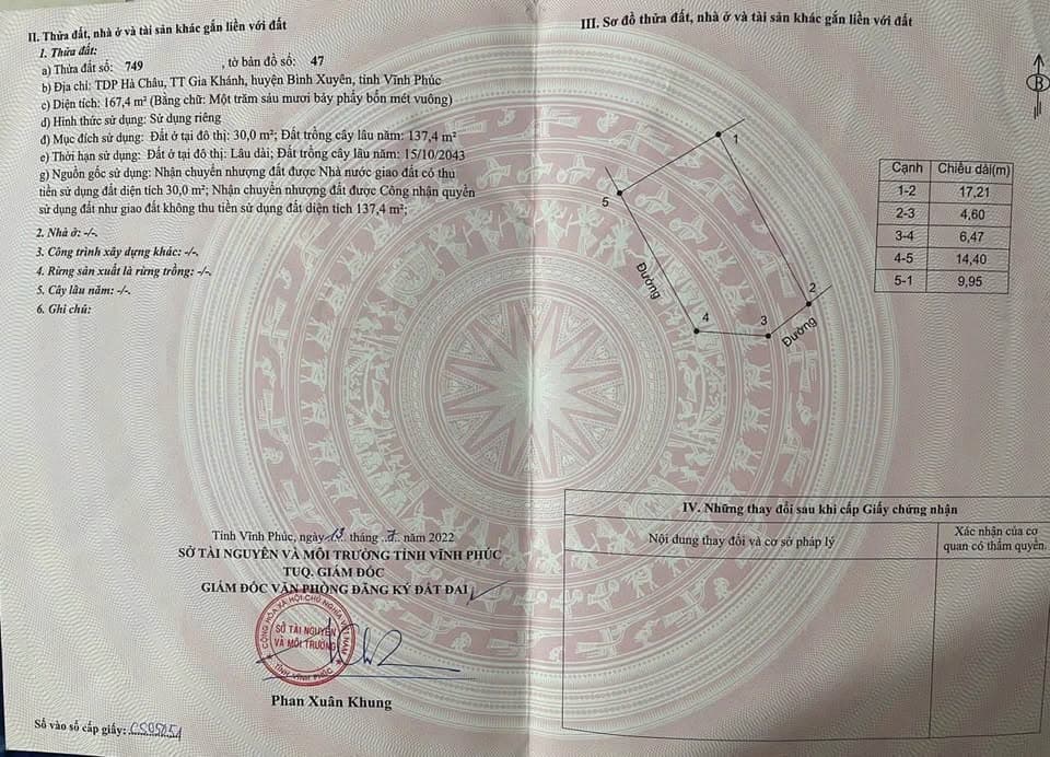 Bán đất Tt. Gia Khánh, H. Bình Xuyên, T. Vĩnh Phúc