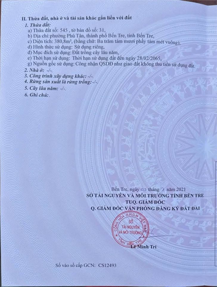 Bán đất H. Phú Tân, T. Cà Mau