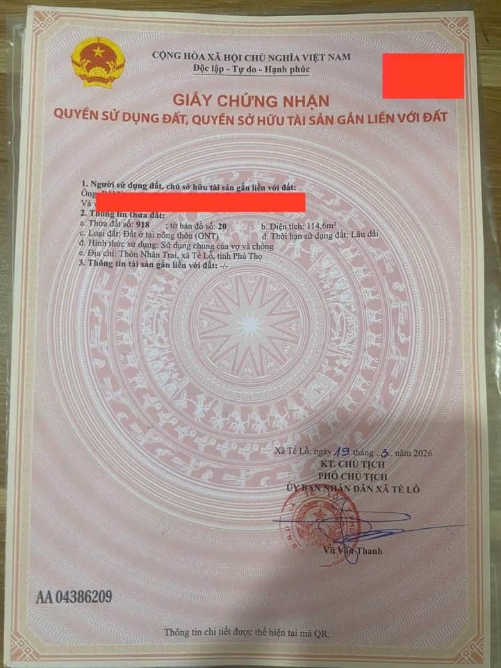 Bán đất X. Tề Lỗ, H. Yên Lạc, T. Vĩnh Phúc