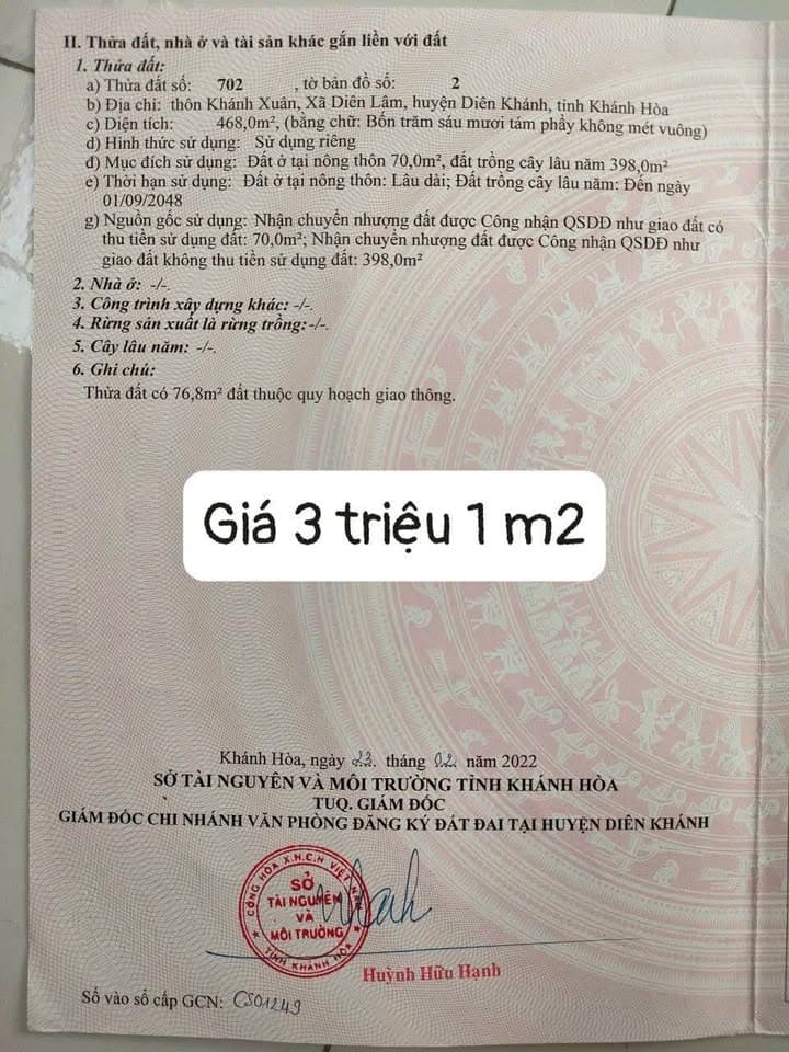 Bán đất Đ. Tỉnh lộ 8, X. Diên Lâm, H. Diên Khánh, T. Khánh Hòa