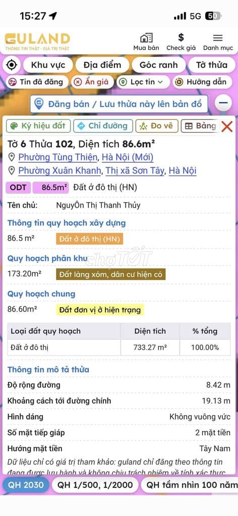 Bán 86,3m2 đất Phường Tùng Thiện, Hà Nội