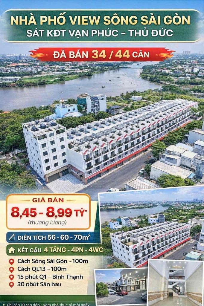 NHÀ PHỐ 4 TẦNG VEN SÔNG SG - SÁT MẶT TIỀN QL13- KDC ĐỒNG BỘ ĐẸP AN NIN