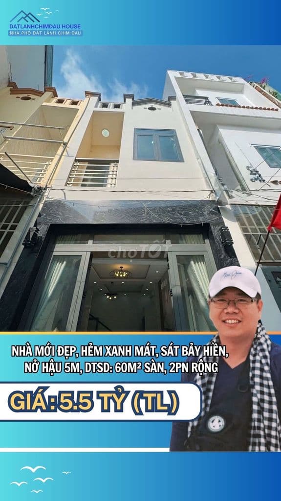 NHÀ XINH HẺM SẠCH ĐẸP SÁT BẢY HIỀN, NỞ HẬU 5M, 60M² SÀN, 2PN, 5.5 TỶ