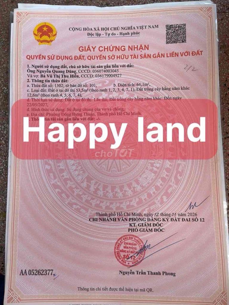 🏡 BÁN 2 LÔ ĐẤT HẺM XE HƠI – ĐÔNG HƯNG THUẬN 6, Q12 (GẦN KDC AN SƯƠNG)