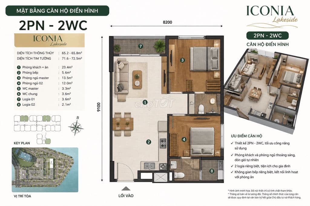 2PN 2WC ICONIA LAKESIDE – VIEW THOÁNG, GIAI ĐOẠN BOOKING ĐẸP NHẤT