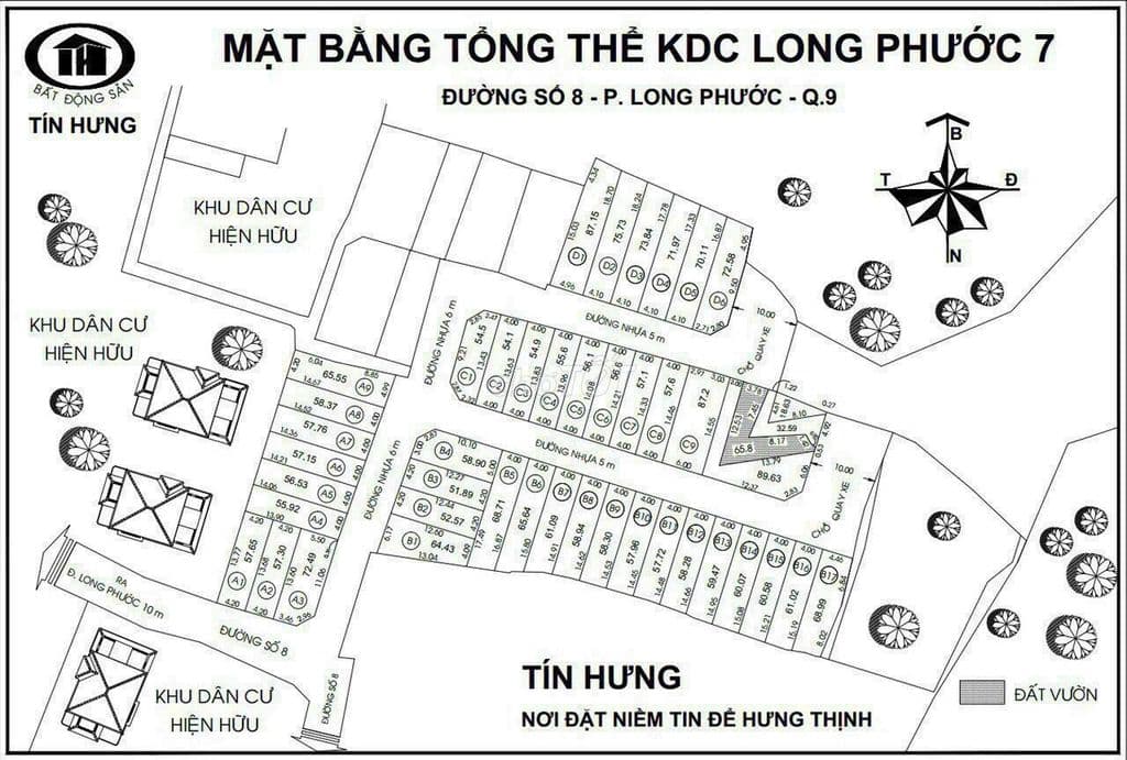 Bán đất hiện hữu dự án Tín Hưng 7 sát chợ Long Phươc