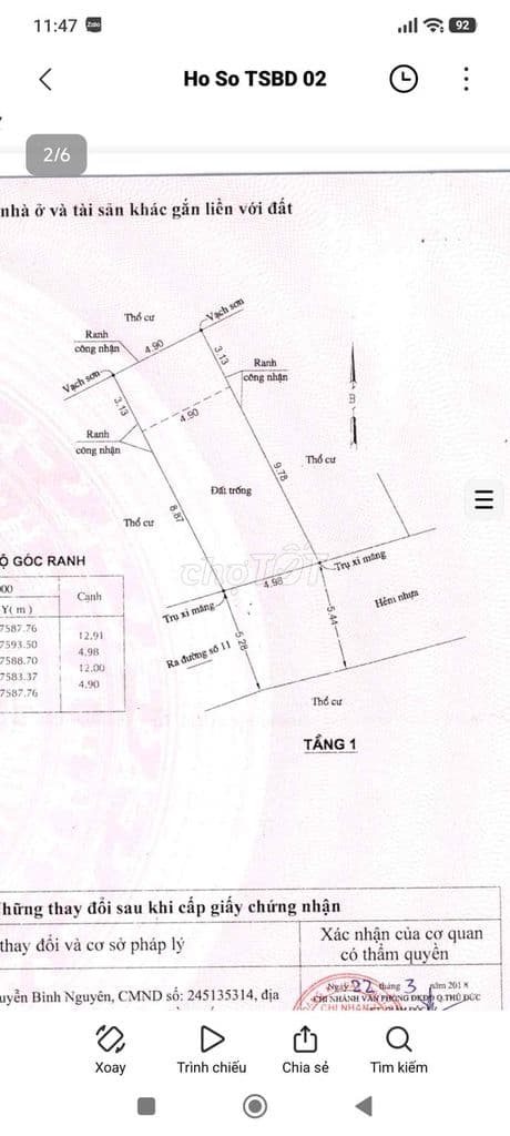 Bán gấp đất hẻm 45 đường số 11 sau lưng trường THCS Tam Bình