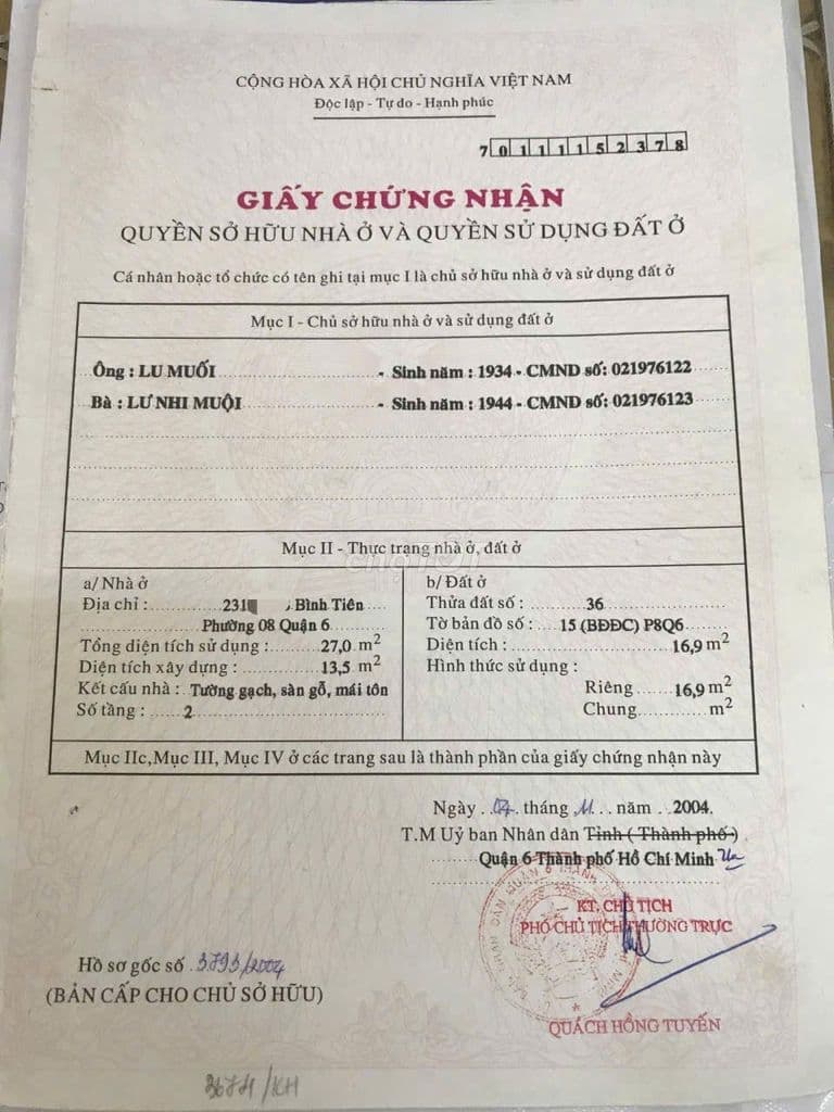 chính chu bán nha mặt tiền đường số 231// Bình Tiên phuong 8 quân 6
