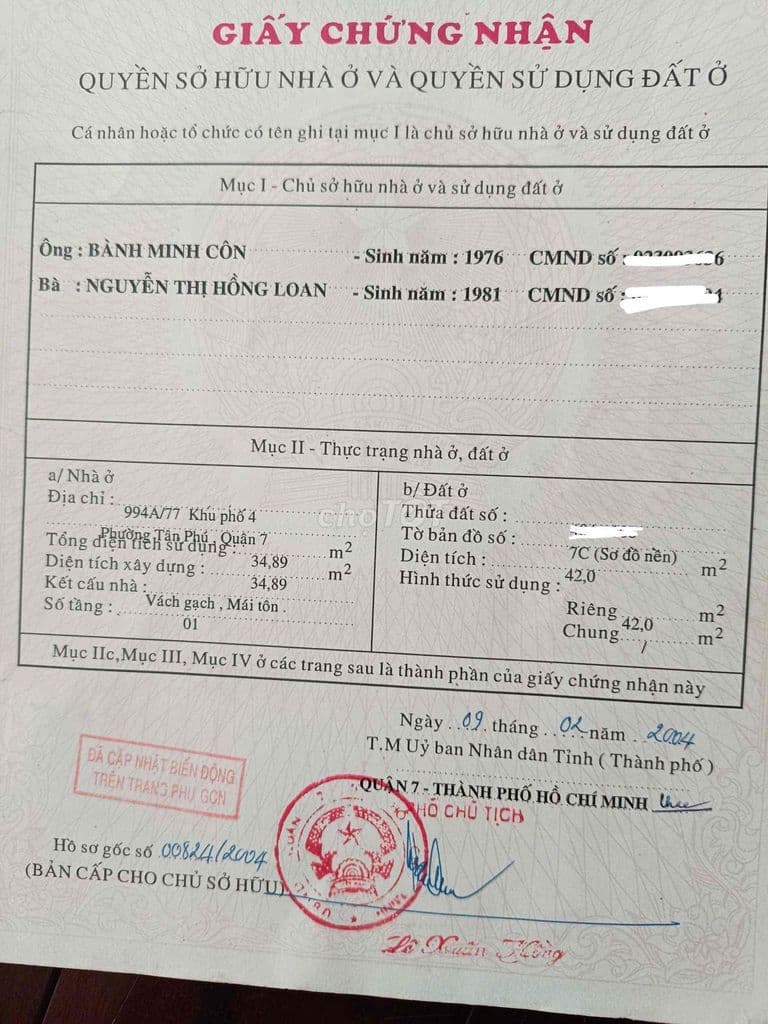 Bán nhà 1 sẹc Huỳnh Tấn Phát Q7 tphcm