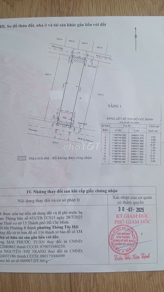 BÁN LÔ ĐẤT Lê Văn Tho DT 3,6 X 19 hxh - Ảnh 2