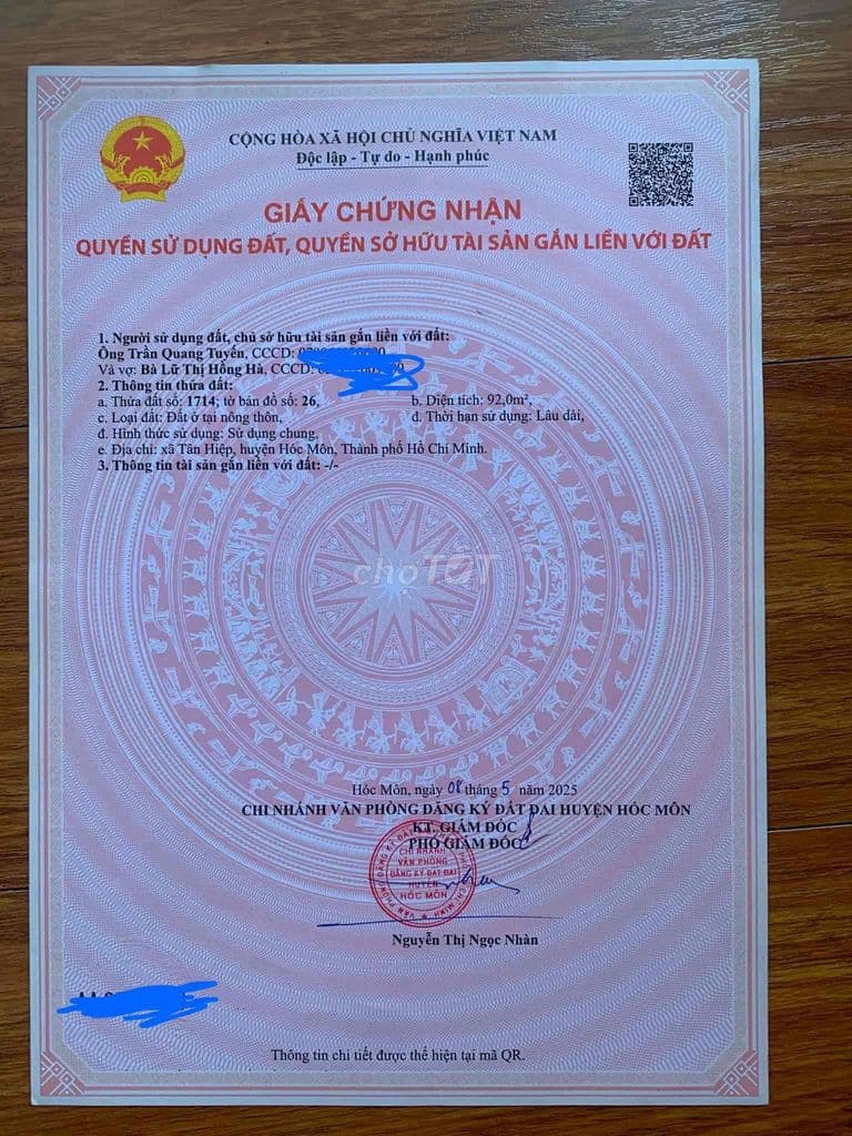 Ban Đất Thổ Cư 92m2 gần nhà máy nước Tân Hiệp gần chợ gần trường cấp 1 - Ảnh 2