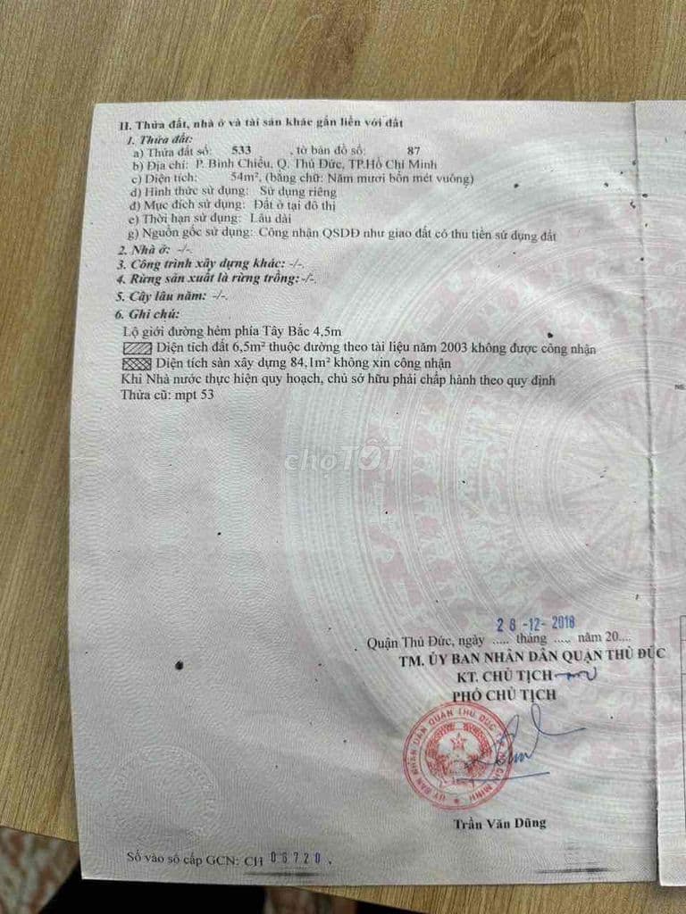 Nhà Shr 54m2 Lê Thị Hoa vào 100m