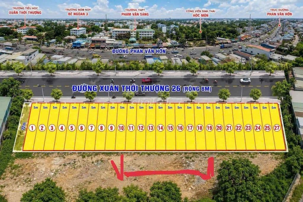 Đất 5 x 21m Mặt Tiền Đường Xuân Thới Thượng 26,gần Phan Văn Hớn