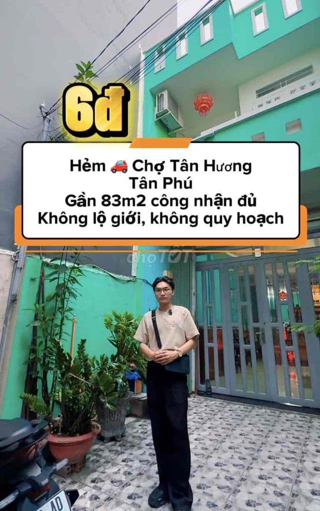 Nhỉnh 6💸 83m2 1 Trệt 1 Lầu Hẻm xe hơi ngay chợ Tân Hương