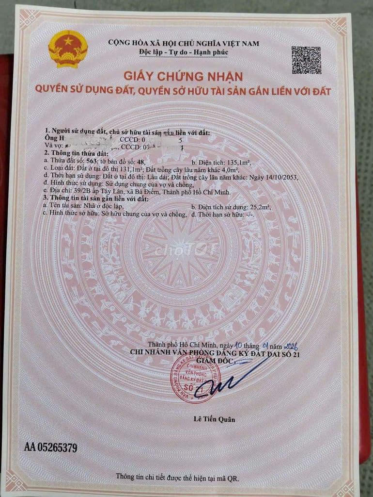 🇻🇳🇻🇳. BÁN ĐẤT SHR ,TÂY LÂN, BÀ ĐIỂM DT : 5x27 FULL THỔ CƯ