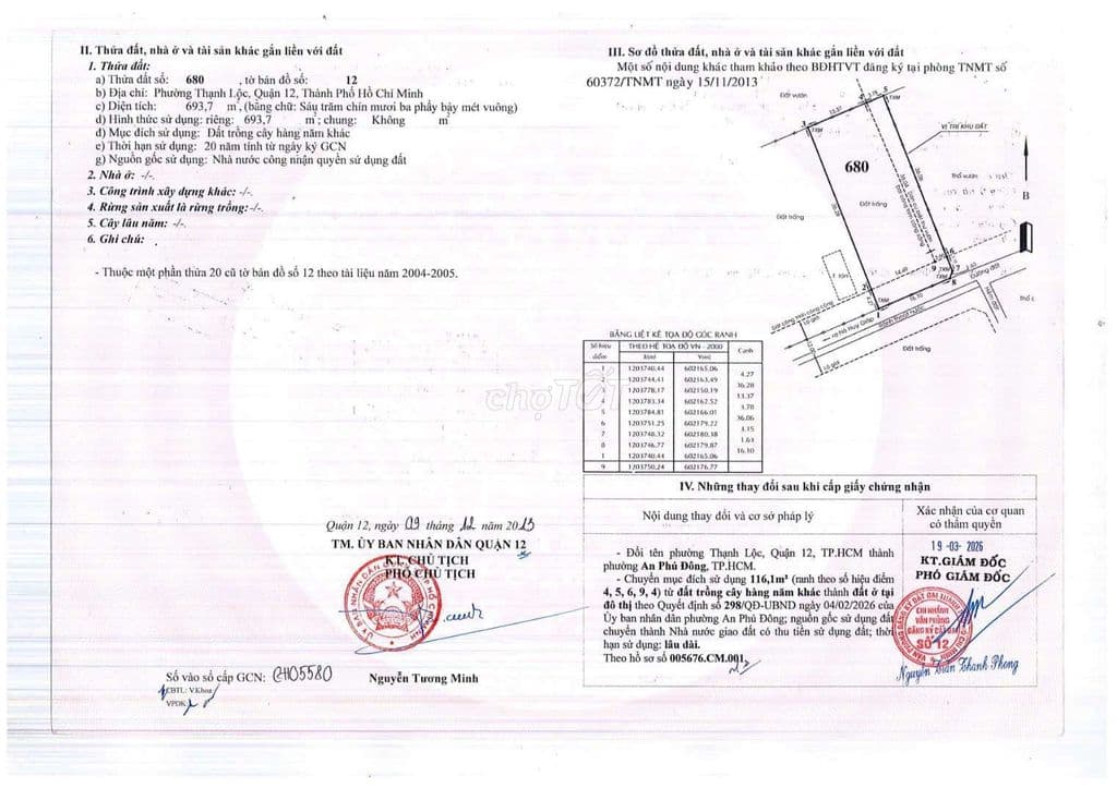 Bán đất MT TL42 Q12 .DT:16x36m