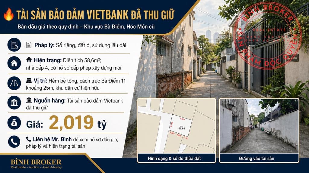 Tài sản bán đấu giá Vietbank Bà Điểm – 58,6m² – Giá 2,019 tỷ