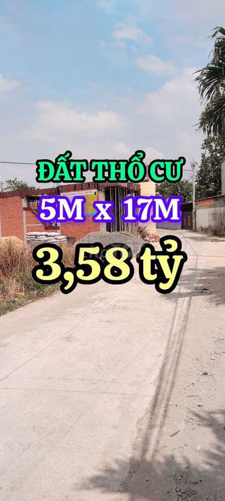 BÁN ĐẤT THỔ CƯ GẦN KHU DU LỊCH SINH THÁI HÓC MÔN 5M X 17M