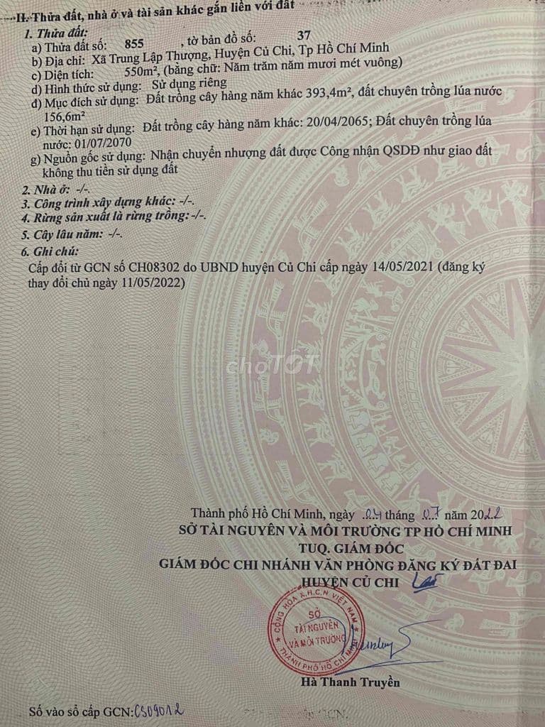 Bán đất nông nghiệp tại Trung Lập Thượng