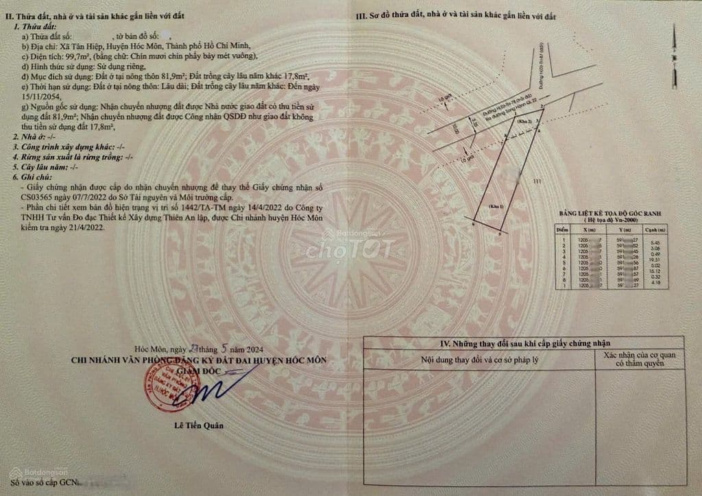 BÁN GẤP ĐẤT ĐƯỜNG SONG HÀNH TÂN HIỆP HUYỆN HÓC MÔN 100M2 GIÁ 1TỶ6 SHR - Ảnh 3