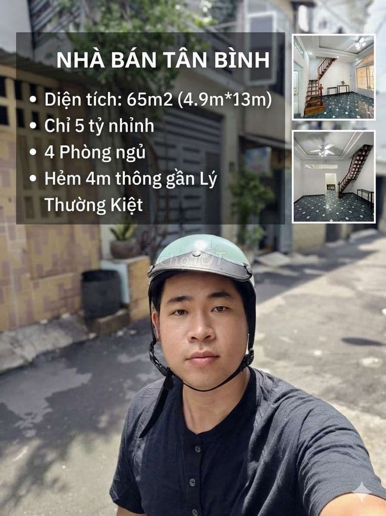 Nhà bán Tân Bình , 65m2 ( 4.9m*13m) chỉ 5.x tỷ , 4 Phòng ngủ , Hẻm 4m