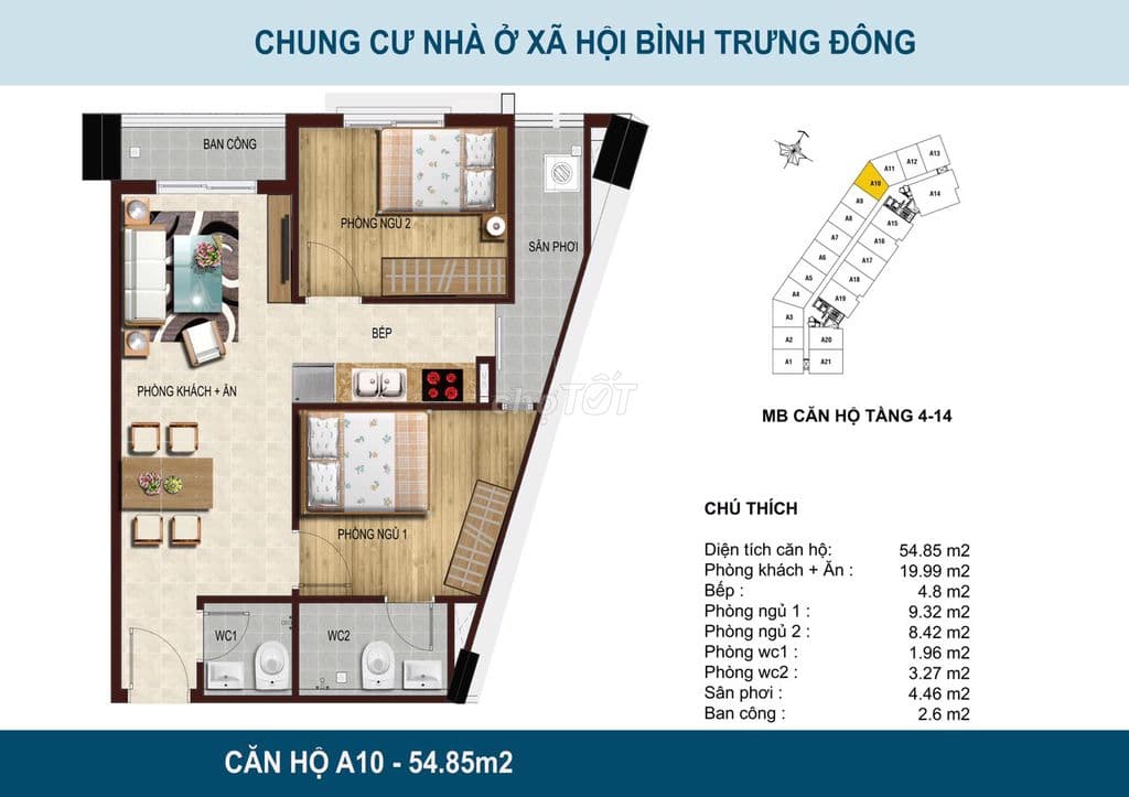 Hqc Bình Trưng Đông ( Blusky ) 54m2, giá 2.445 tỷ