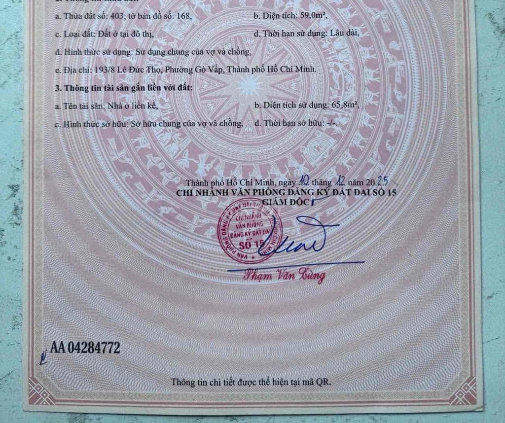 BÁN ĐẤT 1 SEC MẶT TIỀN LÊ ĐỨC THỌ PHƯỜNG 17 QUẬN GÒ VẤP