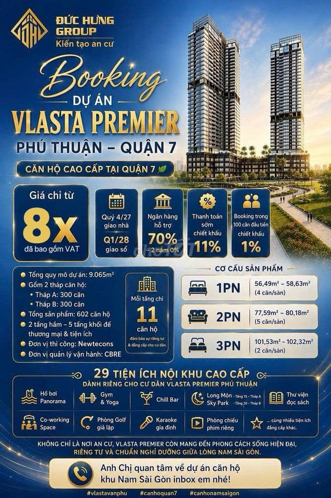 NHẬN BOOKING VLASTA PREMIER PHÚ THUẬN – CĂN HỘ CAO CẤP QUẬN 7