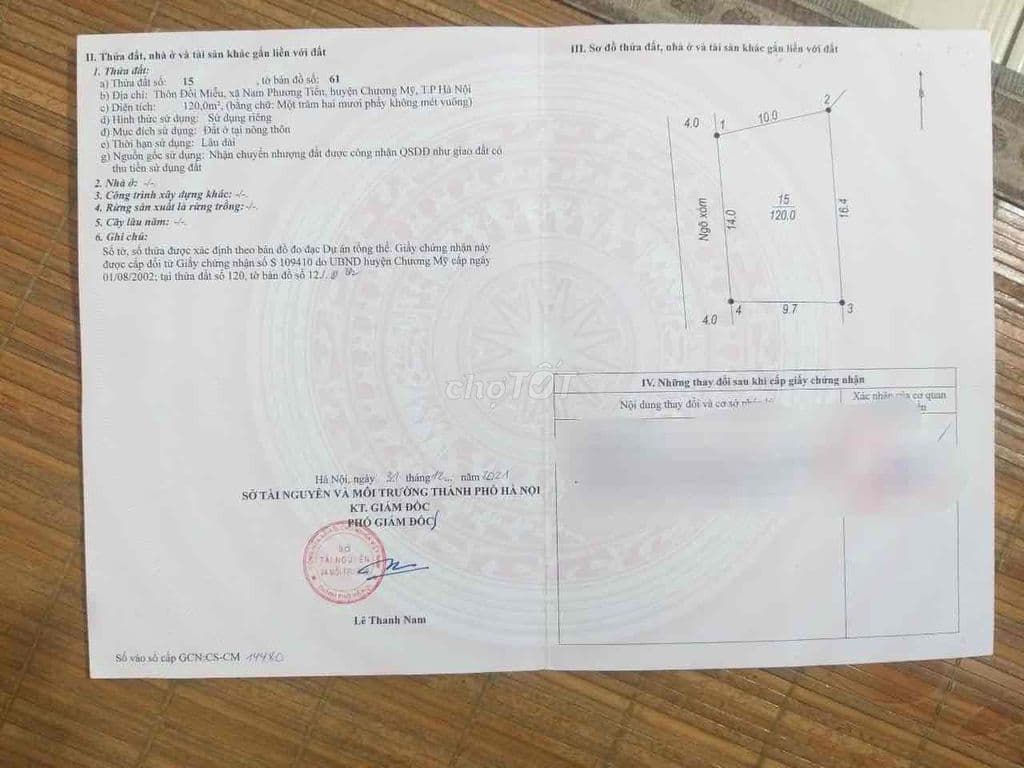 chính chủ bán đất nam phương tiến, chương mỹ, hà nội