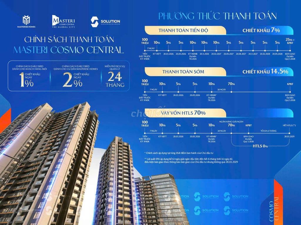 SANG LỖ 500TR CĂN 74M2 2PN 2WC MASTERI COSMO CENTRAL SUẤT NỘI BỘ CĐT - Ảnh 3