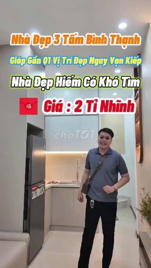 Nhà Bình Thạnh 3 tấm mới đẹp, giáp Q1, khu Vạn Kiếp, sổ riêng giá 2 tỷ