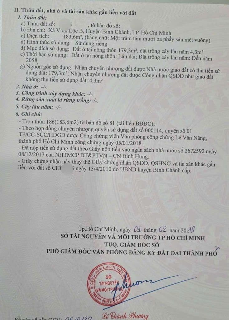 Đất 184m2(5×36) cổng đình Ấp 2 Vĩnh Lộc B