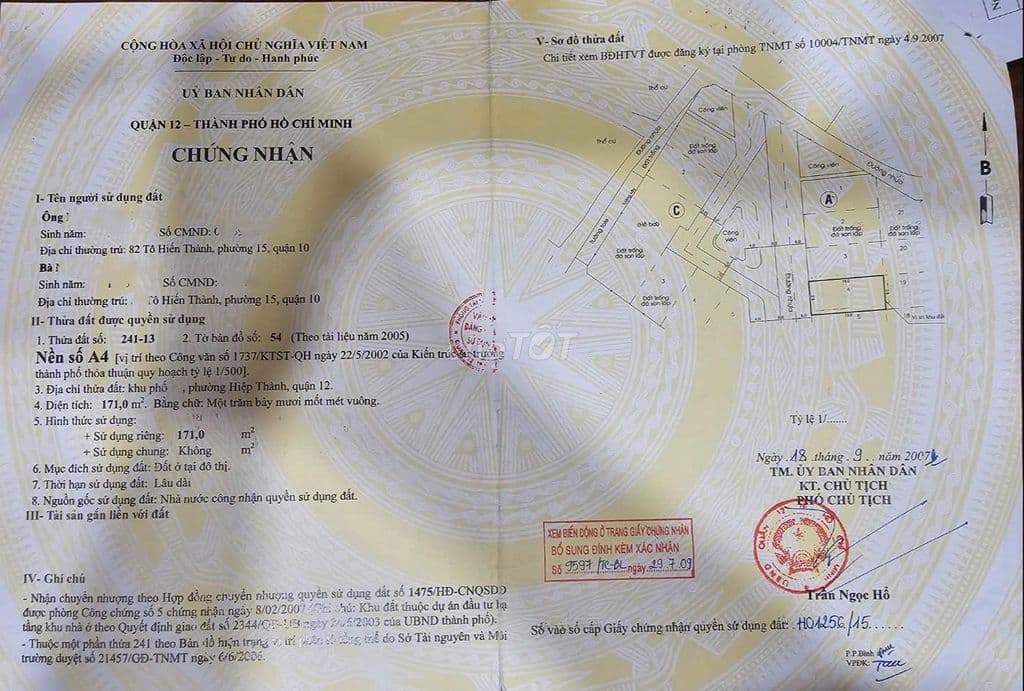 NỀN BIỆT THỰ SHR 171M2, P. HIỆP THÀNH Q12, ĐƯỜNG 16M THÔNG, SÁT GÒ VẤP