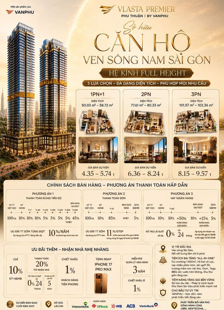 Vlasta Premier Văn Phú Cănhộ ven Sông SG ViewLandMark 20% tới nhận nhà