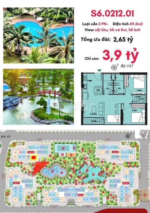 Bán căn hộ 2PN 69,5m2 Vinhomes Grand Park