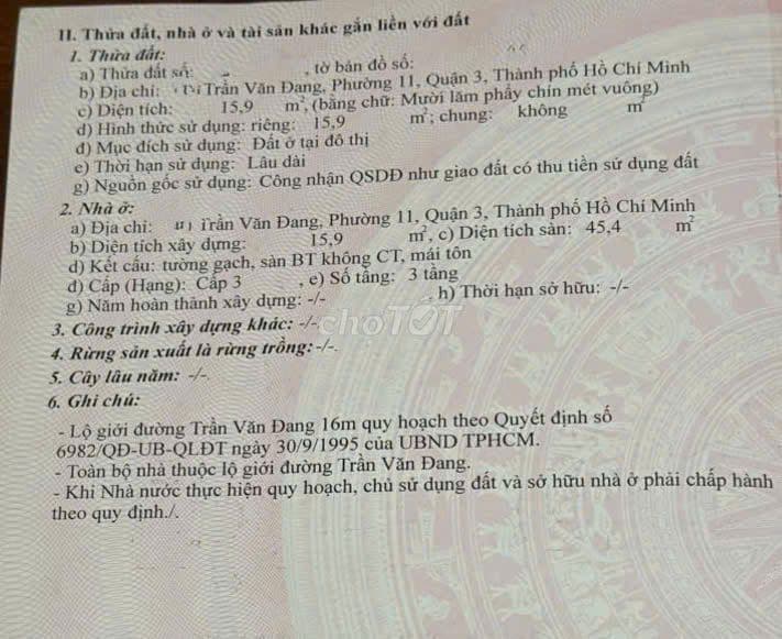 CHUYỂN NHƯƠNG NHÀ QUẬN 3 - TRẦN VĂN ĐANG GIÁ 0 ĐỒNG