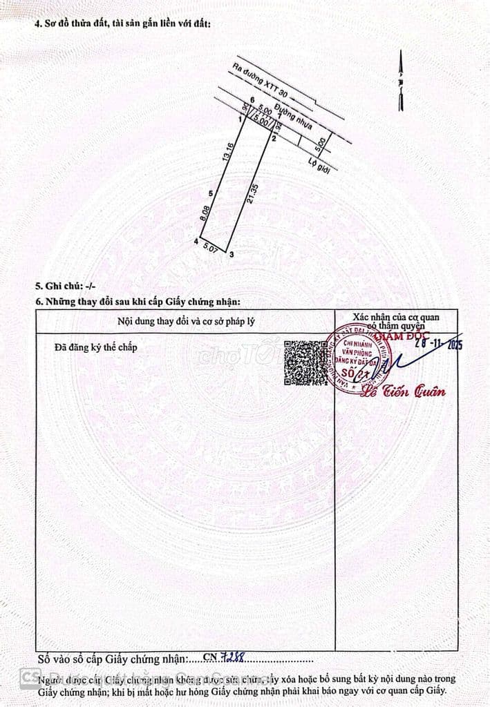 BÁN GẤP ĐẤT 5x21.35 FuLl Thổ cư Mặt Tiền XTT30