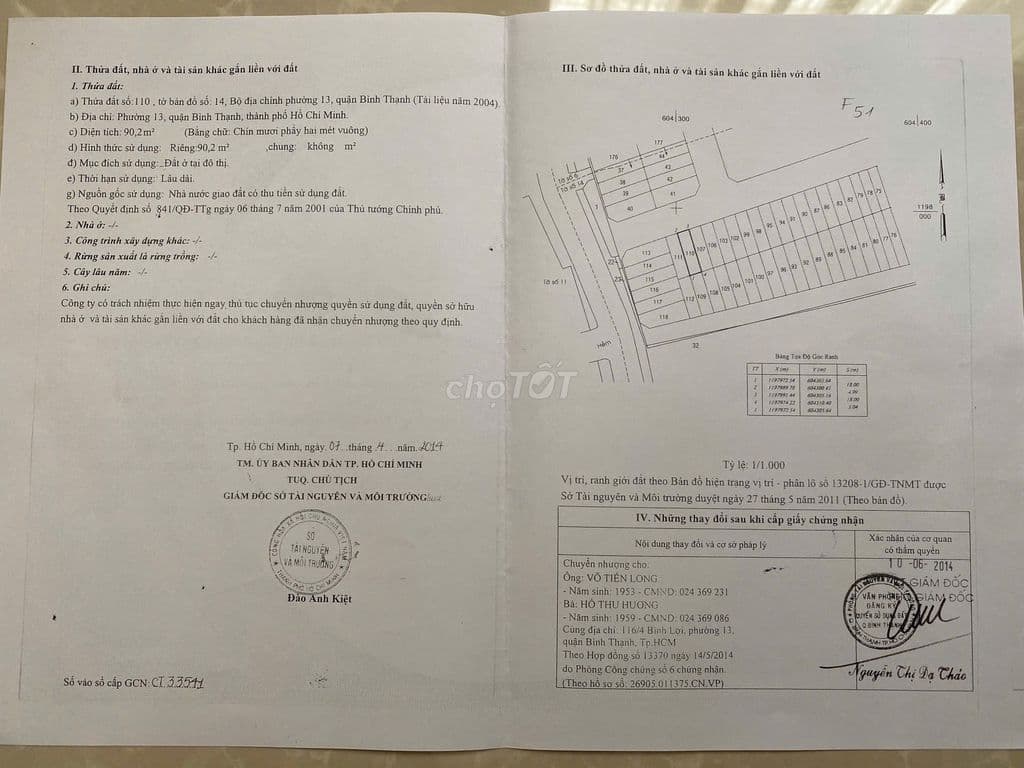 BÁN ĐẤT 1/11 Đặng Thùy Trâm P13 BT 4.5X20M giá 12 tỷ TL