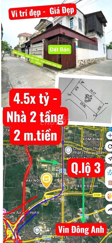 4.5x tỷ Nhà 2 mặt tiền 96m full thổ cư, gần Quốc Lộ 3 và Vin Đông Anh
