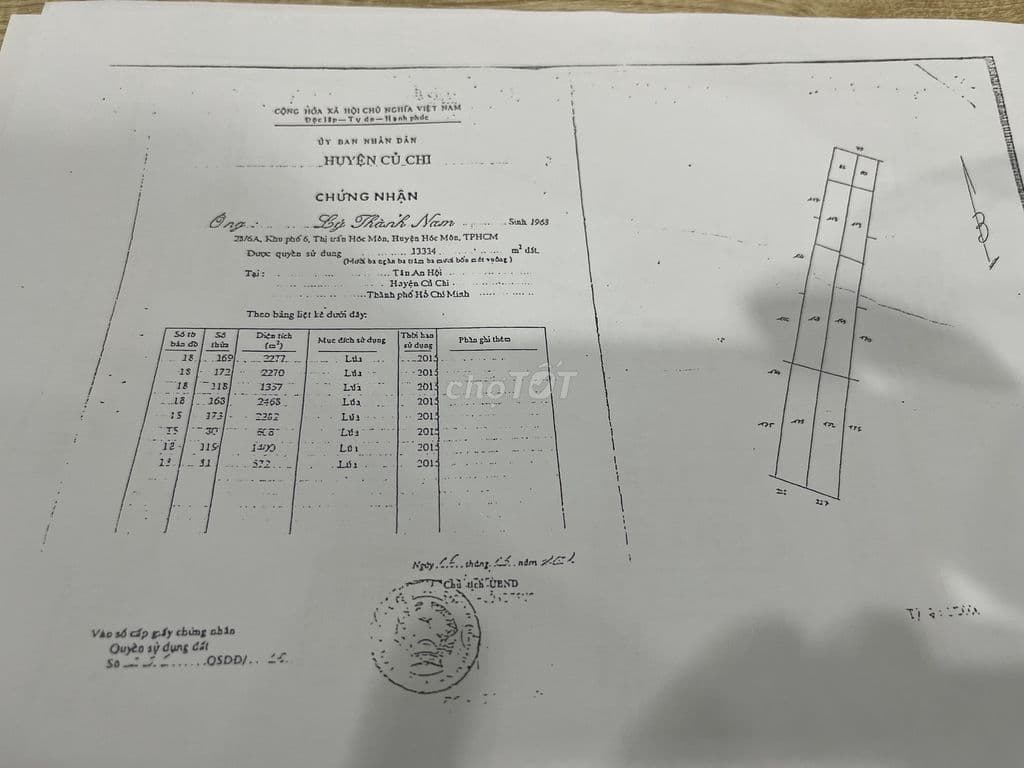 Bán 1,3 ha đất lúa mặt tiền kênh 8, xã Tân An Hội, huyện Củ Chi