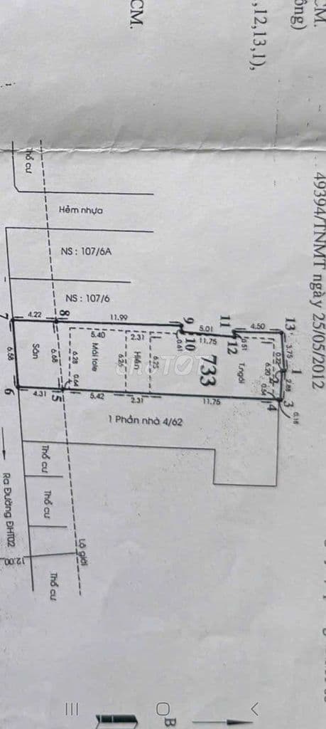 Cần bán gấp lô.Đẩt P ĐHT Q12 DT 6,5x25 hẻm xe hơi giá 9 tỷ 3 TL - Ảnh 2
