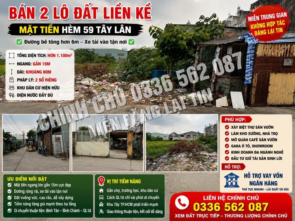 🔥 CHÍNH CHỦ BÁN 2 LÔ ĐẤT LIỀN KỀ – MẶT TIỀN HẺM 59 TÂY LÂN 🔥