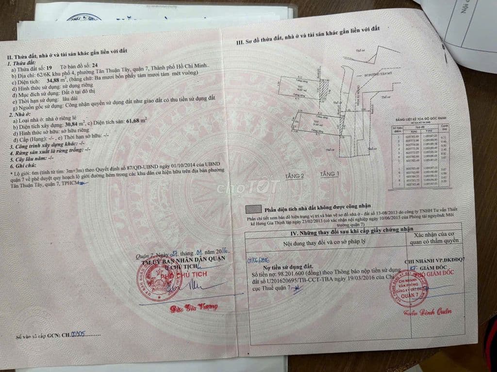 Bán nhà số 62/6K khu phố 4, phường Tân Thuận Tây, Quận 7, Hồ Chí Minh.