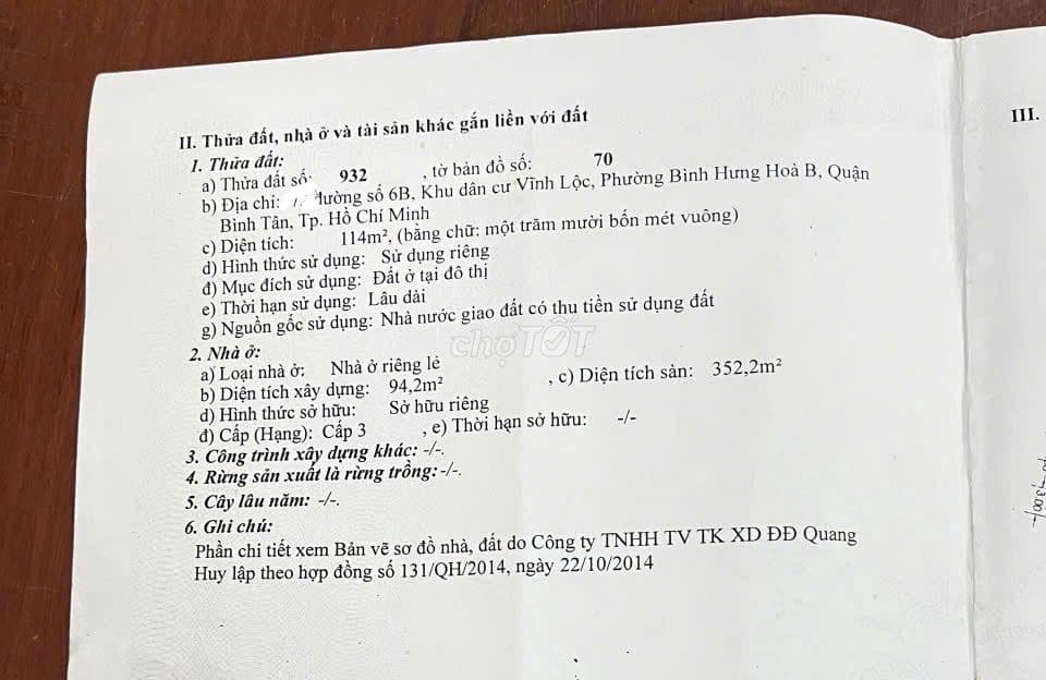 NHÀ KHU DÂN CƯ VĨNH LỘC: 6Mx19M GẦN TRƯỜNG HỌC, CÔNG VIÊN