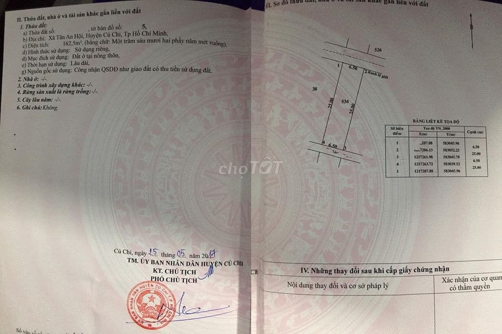 Chủ nhờ bán đất ngay gần Cầu vượt Củ Chi giá 1tỷ250tr , shr , DT 162M2
