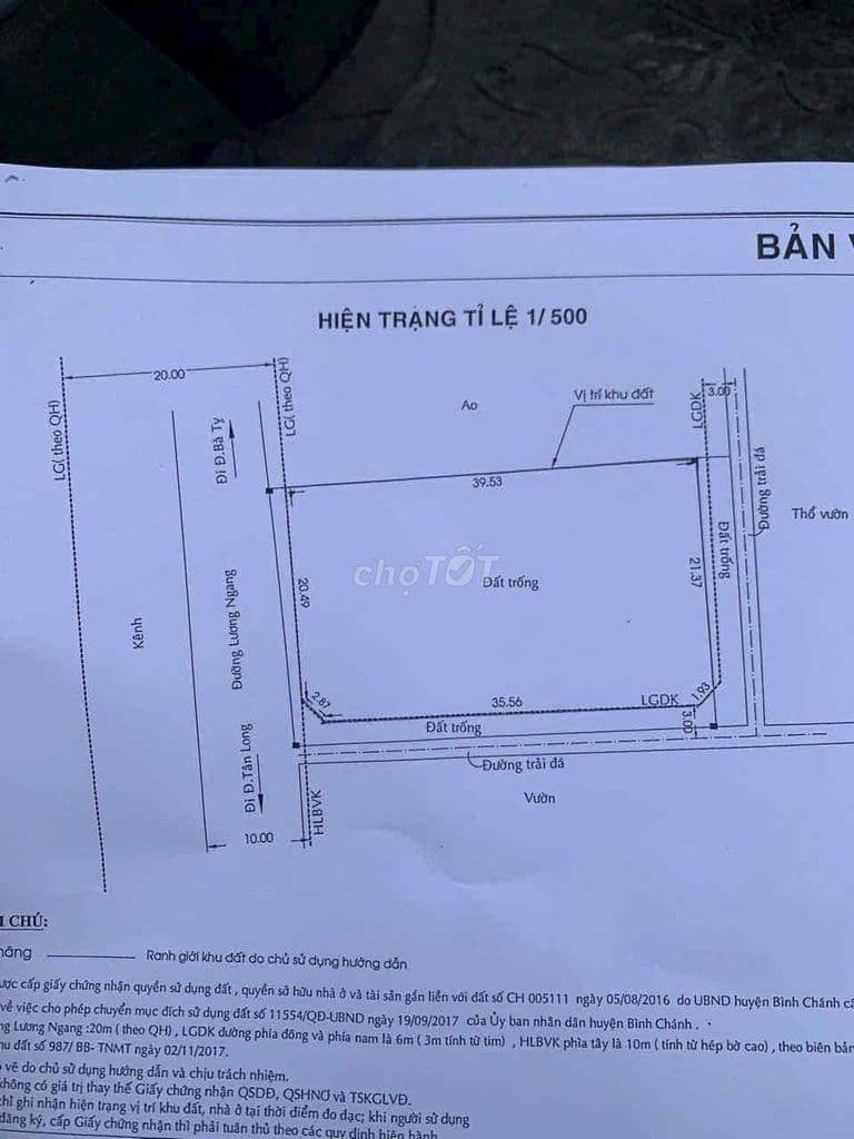 Chủ ngộp cần bán rẻ 1000m2 thổ cư góc 3MT Lương Ngang giá 13.5ti
